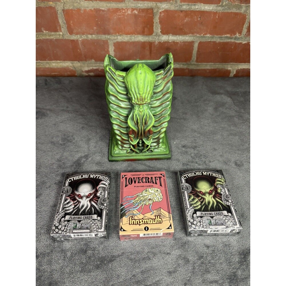 Cthulhu Card Holder With 3 Packs Mythos Poker Cards Green, Black, Innsmouth